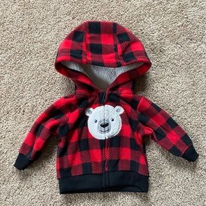 Newborn Fleece Zipper jacket Polar Bear Red Flannel plaid